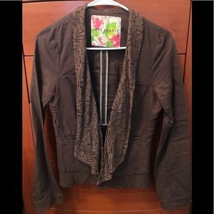Grey Free People Lace trim light weight blazer